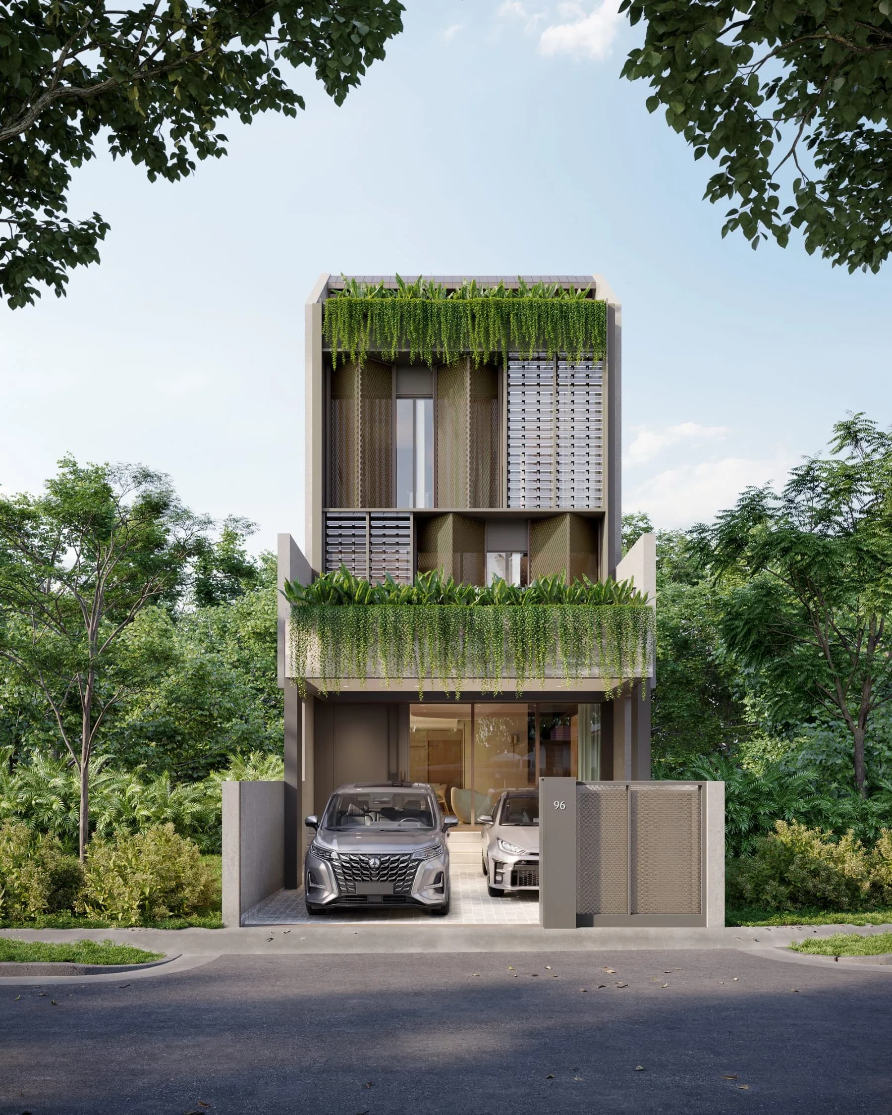 Park Terrace inter-terrace facade with cascading greenery