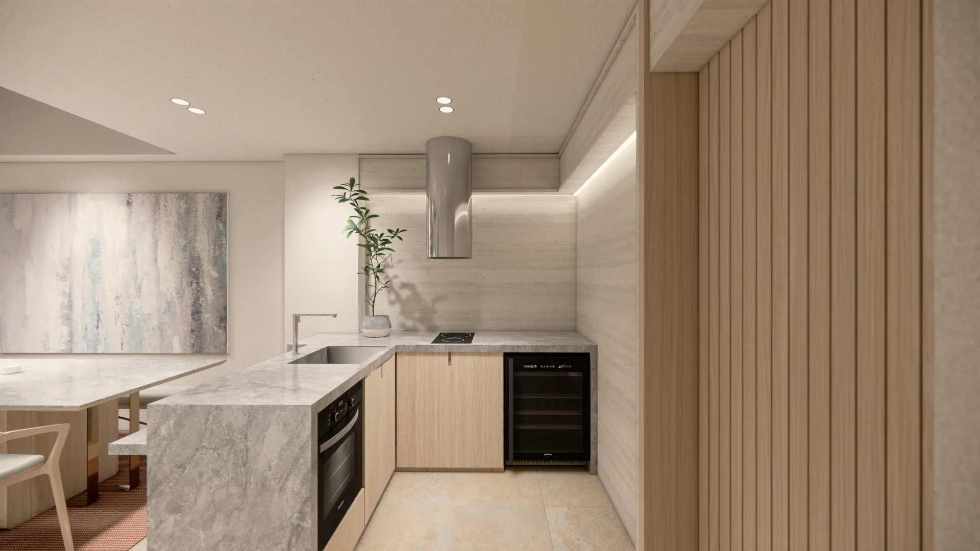Dry kitchen with stone island