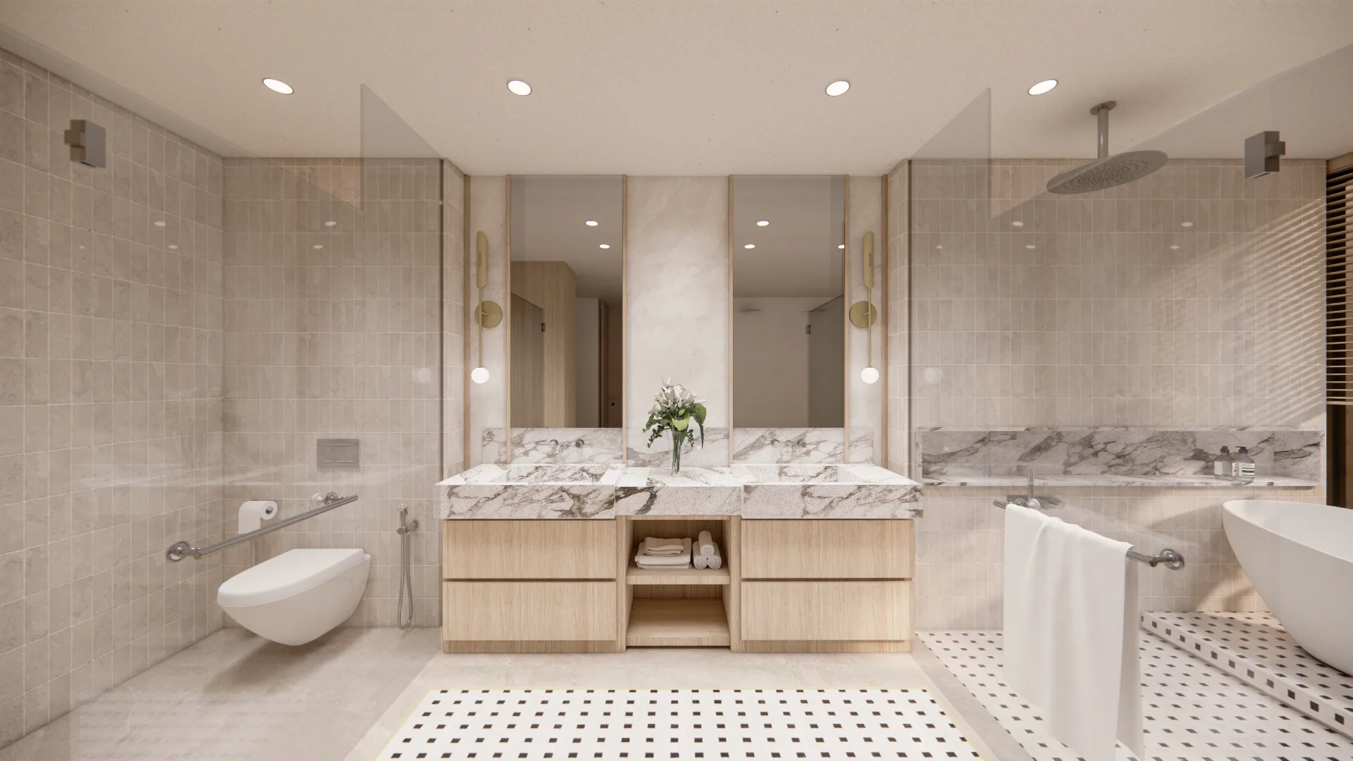 Master Bathroom 2 with freestanding tub and marble twin vanities